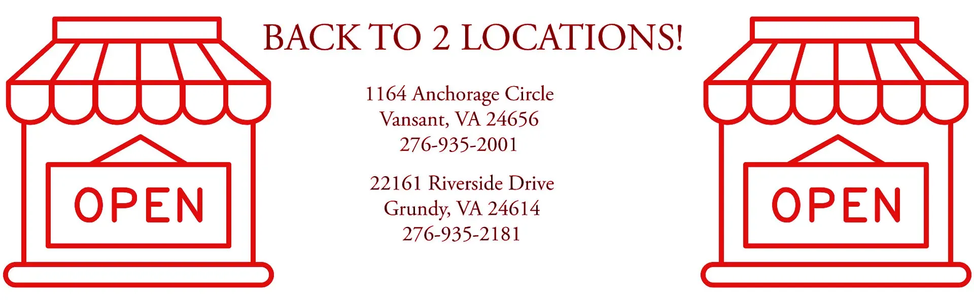 Back to 2 locations! 
